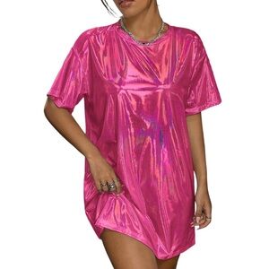 NWT Floerns Metallic Holographic Short Sleeve Disco T-Shirt‎ Dress XS